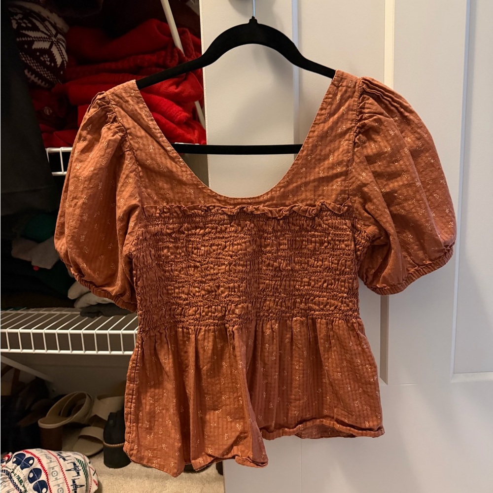 Madewell Women's Rust Smocked Top Size 4